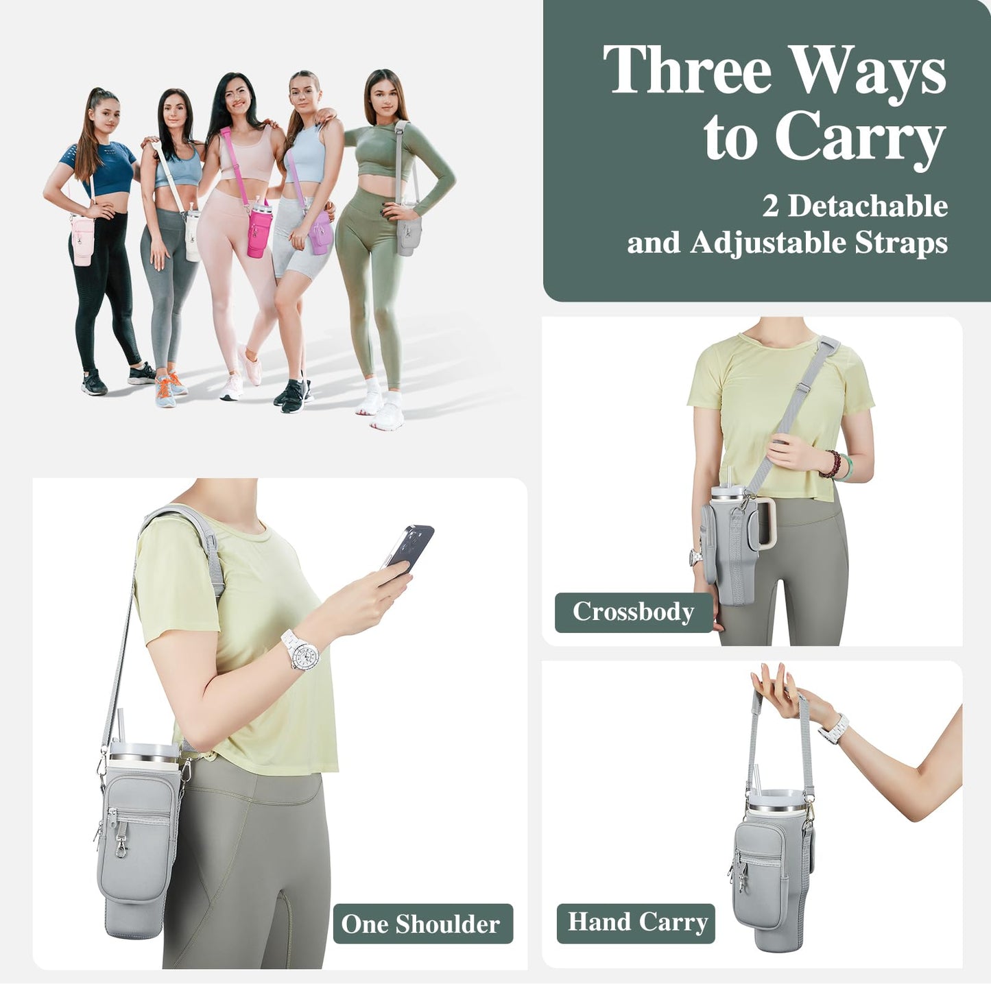 linmaya Water Bottle Carrier Bag for Stanley Cup 40/30oz with Phone Holder Pockets,Neoprene Water Bottle Cross-body Bag with Adjustable Shoulder & Hand Strap Stanley Cup Accessories