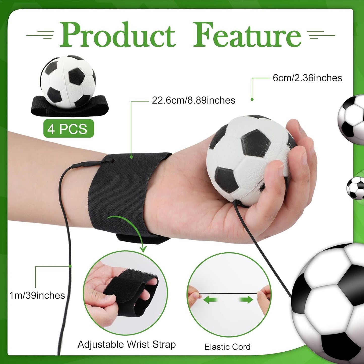 SAYAYA Wrist Return Ball - 2.36 Inches Rebound Sport Balls for Baseball, Soccer & Tennis | Fun Exercise for Kids & Adults