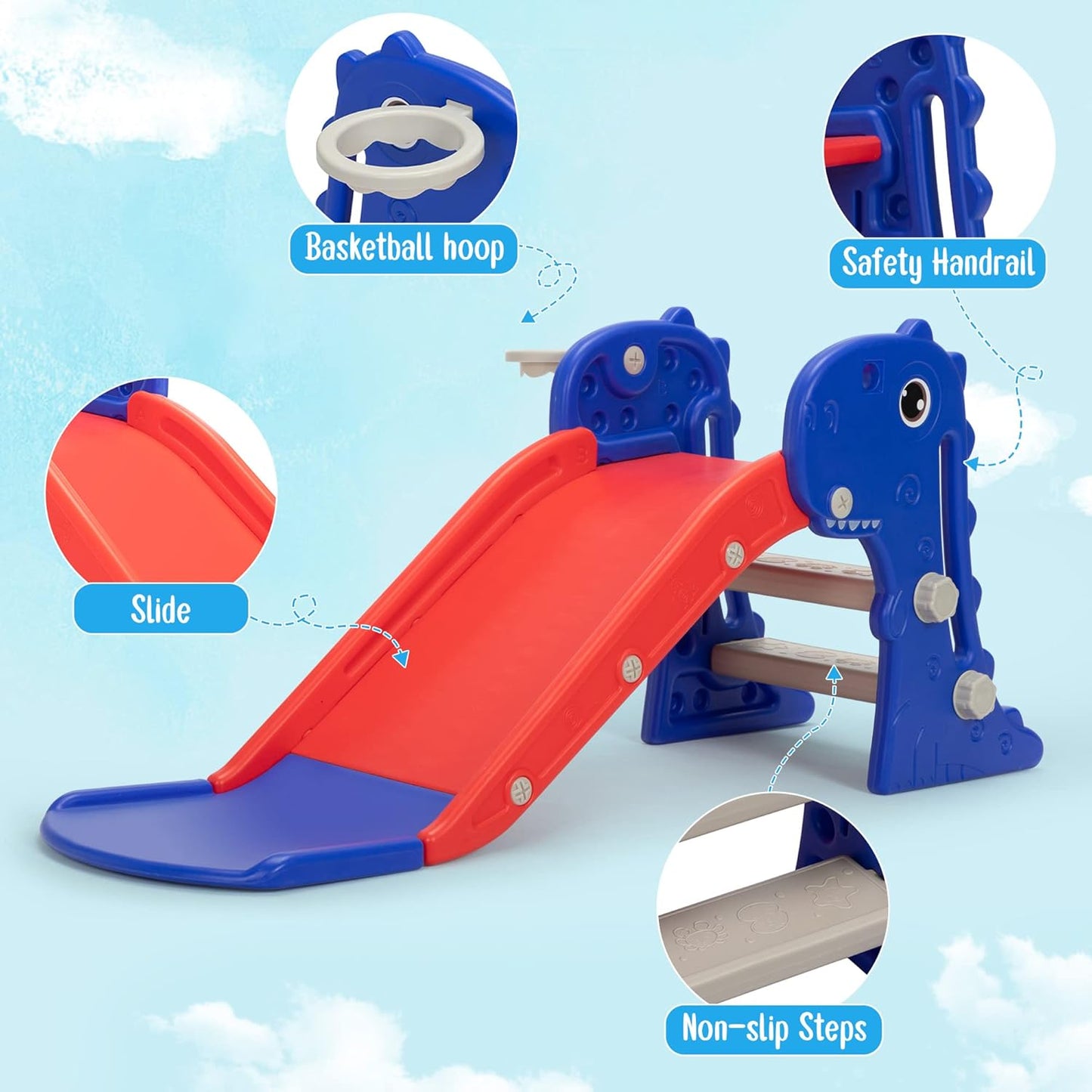 Nyeekoy Toddler Slide - 3 in 1 Kids Climber Playset with Basketball Hoop | Indoor/Outdoor Fun