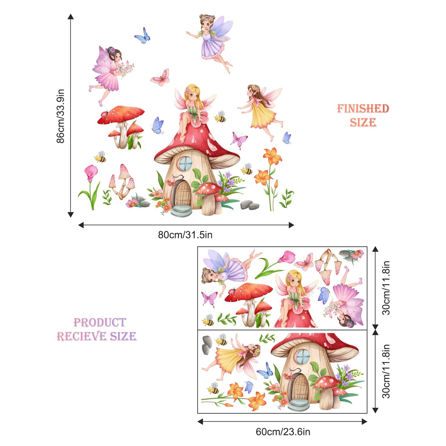 Supzone Mushroom House Fairy Wall Decals Elf Flowers Butterflies Wall Stickers Peel and Stick Vinyl Wall Art Decor for Girls Baby Nursery Bedroom Living Room