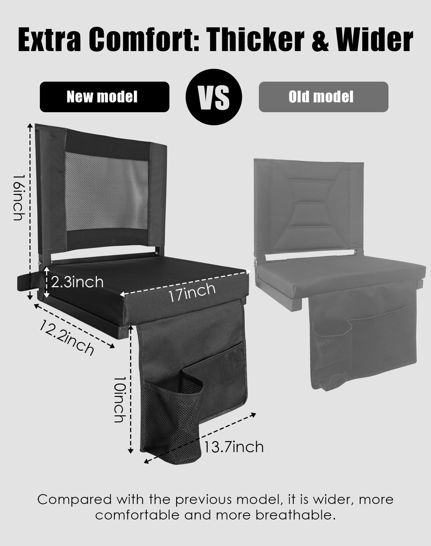 MOIICARE Stadium Seats for Bleachers with Back Support, Bleacher Chairs with Backs and Cushion Wide, Portable Folding Seats with Magnetic Bottom Strips, Includes Shoulder Strap - Black (1, Black)