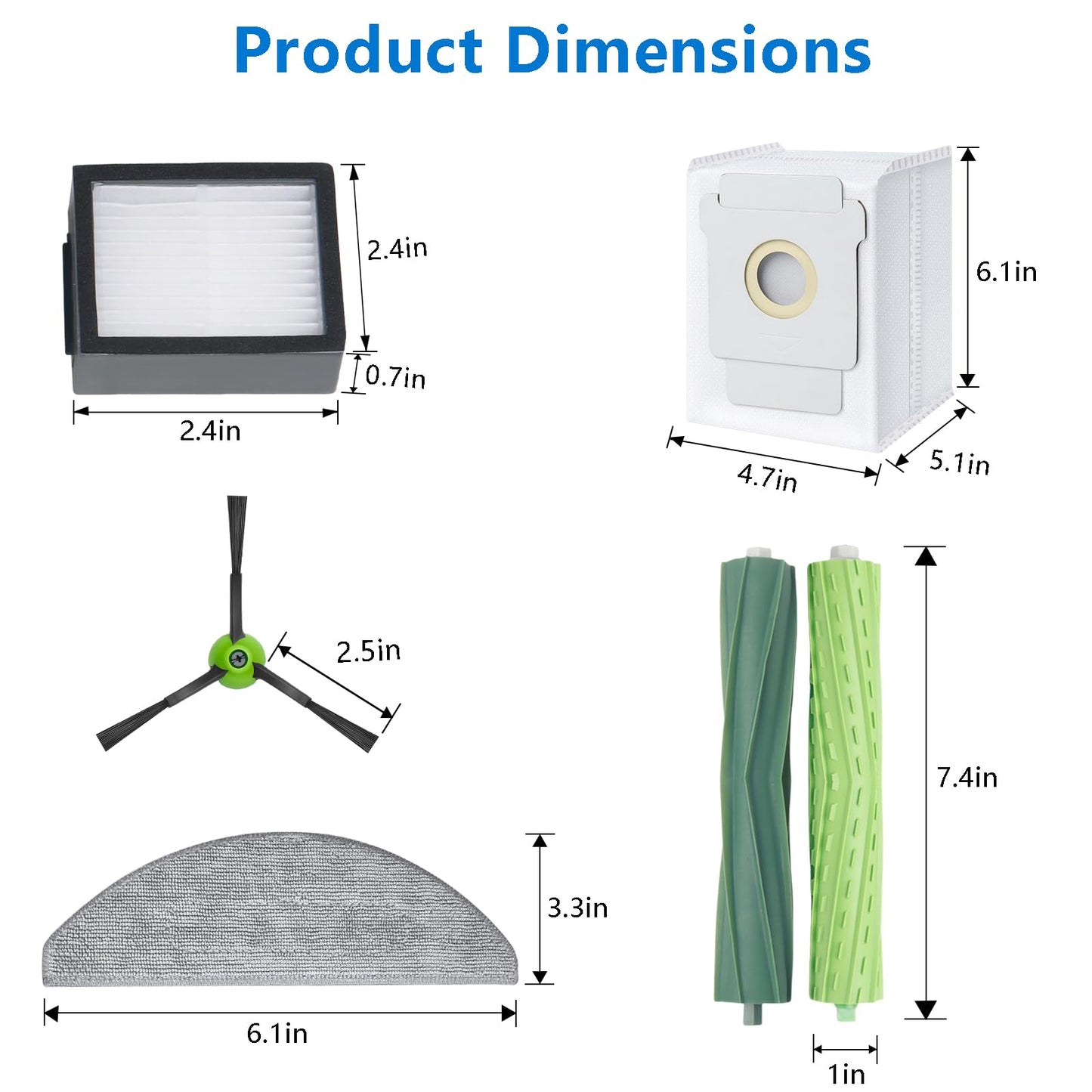 BUXEBUX 24Pcs Replacement Parts for iRobot Roomba Combo i5, i5+, j5, j5+, Roomba Combo i3+ (3574) Vacuum Accessories Kit, 2 Main Brush, 4 Hepa Filters, 4 Mop Pads, 6 Side Brush, 6 Dust Bags