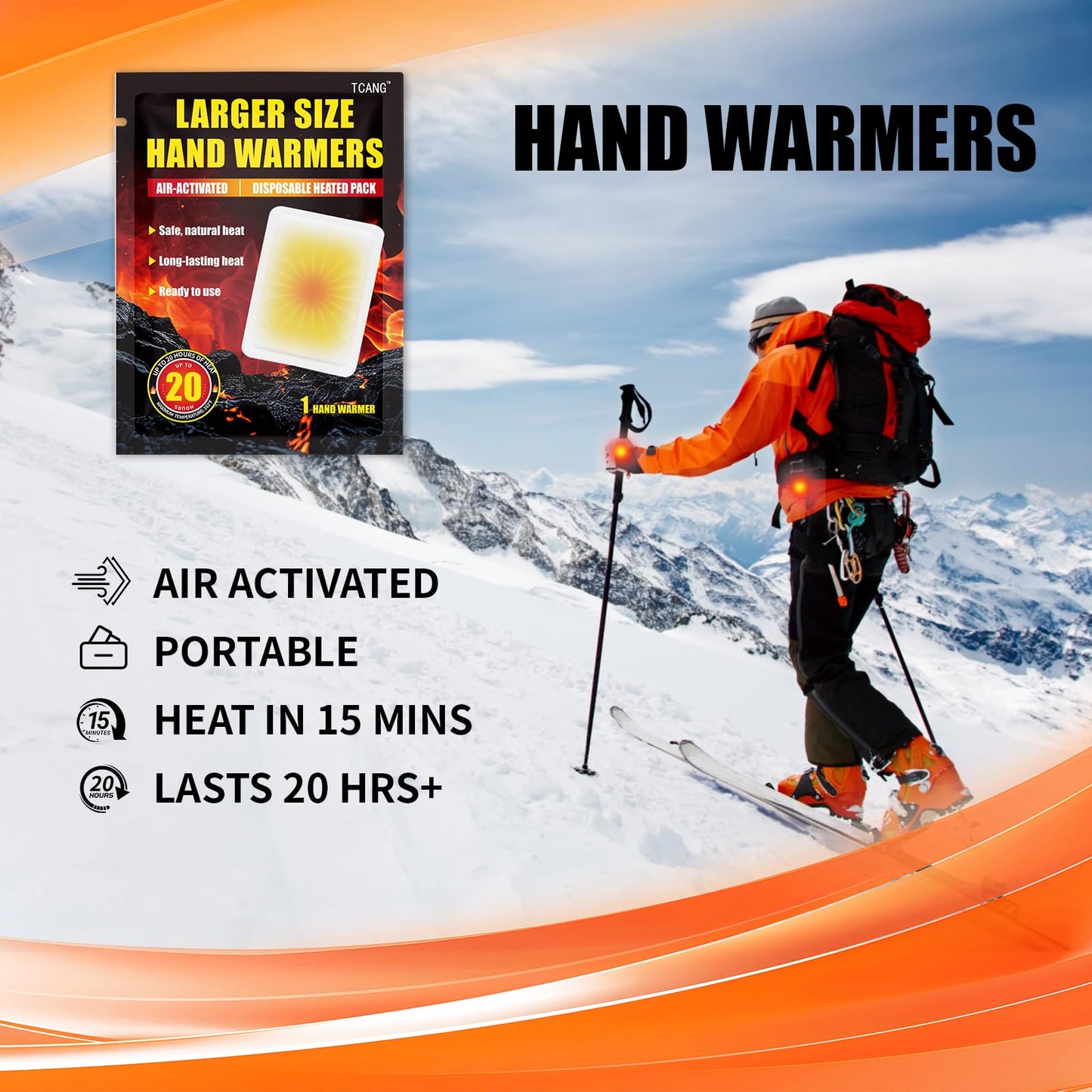 50 Pack Disposable Hand Warmers - Up to 20 Hours of Heat - Super Long Lasting Air Activated Warmers, All Natural & Portable for Body, Hands & Toes - Odorless Hot Warmer