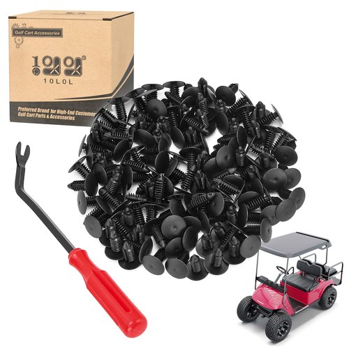 10L0L Universal Plastic Rivets for Yamaha EZGO Club Car Golf Cart, Auto Body Fastener Push Pin Screw Panel Fixings Clips Black, 120pcs with Tool