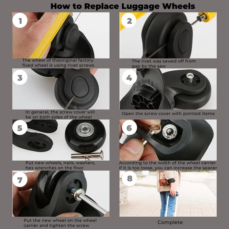 ZOOFOX Set of 8 Luggage Suitcase Replacement Wheels, 50 x 18mm Caster Wheels Bearings Repair Kits, Shelf Replacement Wheels for Luggage
