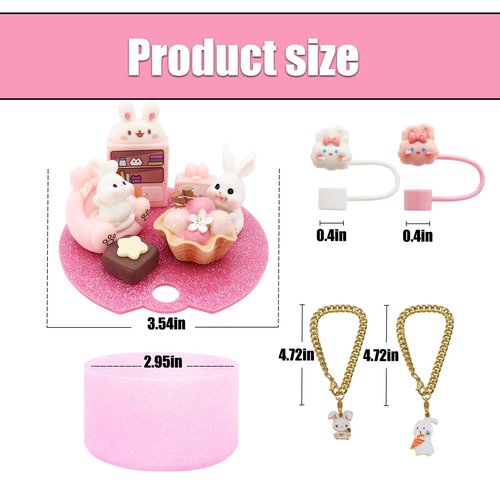 Cup Lid Topper Decoration for Stanley 40 oz，Including Silicone Boot, Silicone Straw Topper Cover Cap, Lid Charms，Cup Chain - Cute Rabbit Decoration Accessories