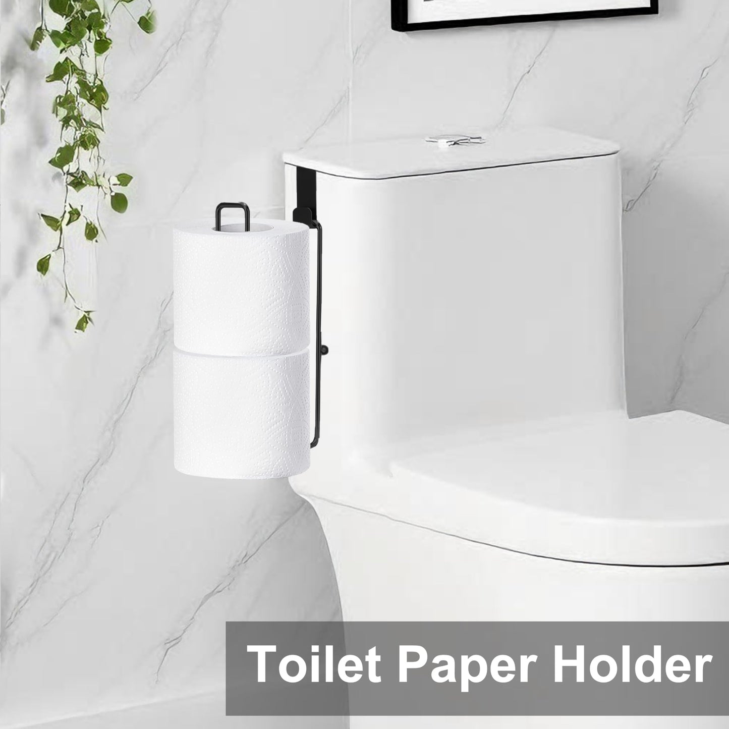 Matte Black Toilet Paper Holder Wall Mount, Storage Extra 2 Roll Tissue, Over The Tank Toilet Paper Holder, Tissue Holder for Bathroom Organizer, Small Bathroom Essential for New Home, 1Pcs