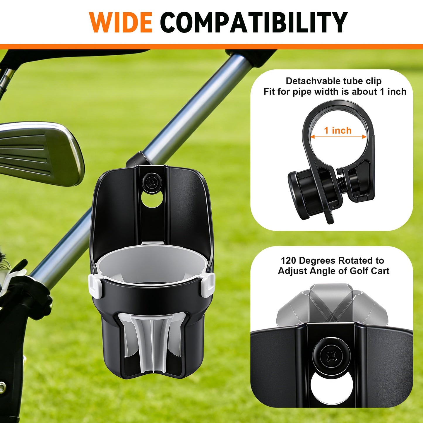 Hohean Golf Push Cart Cup Holder, Super Large Capacity, Fits Up to a 40oz Bottle, Universal Heavy Duty Golf Push Cart Accessories(1 Pack)