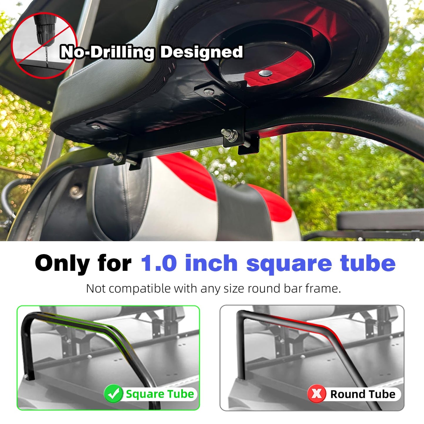 Roykaw Golf Cart Armrest with Cup Holder Compatible with EZGO Club Car Yamaha - Upgrade Support Frame/No Drilling Required - Just Only Fit 1.0" Square Tube Frame