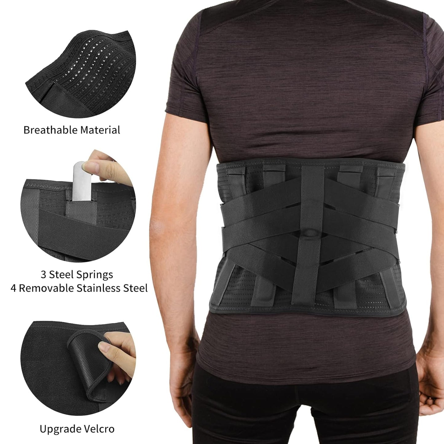 Skiennix Lower Back Brace - Breathable Support for Pain Relief | Adjustable Lumbar Belt (Medium, Black)