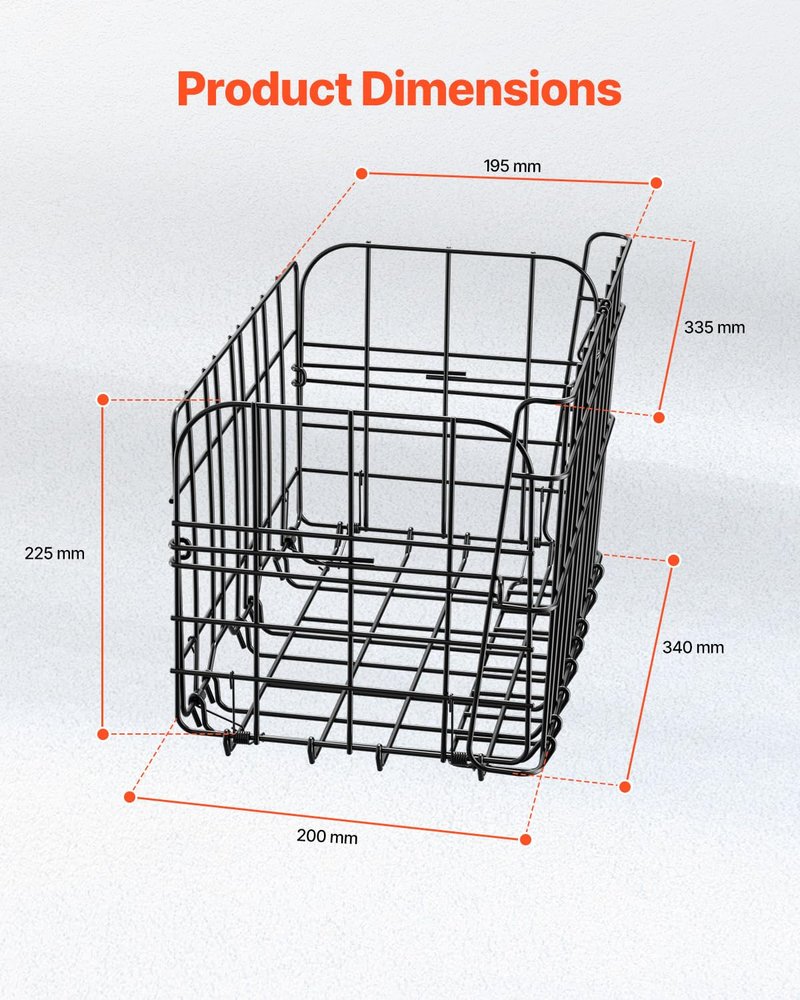 VEVOR Rear Bike Basket, Folding Wire Bicycle Basket with Cargo Net, Removable Liner Bag & Waterproof Cover, Quick Release Design Bike Basket for Adult Women/Men Carrying Dogs Pets Fruit & Grocery