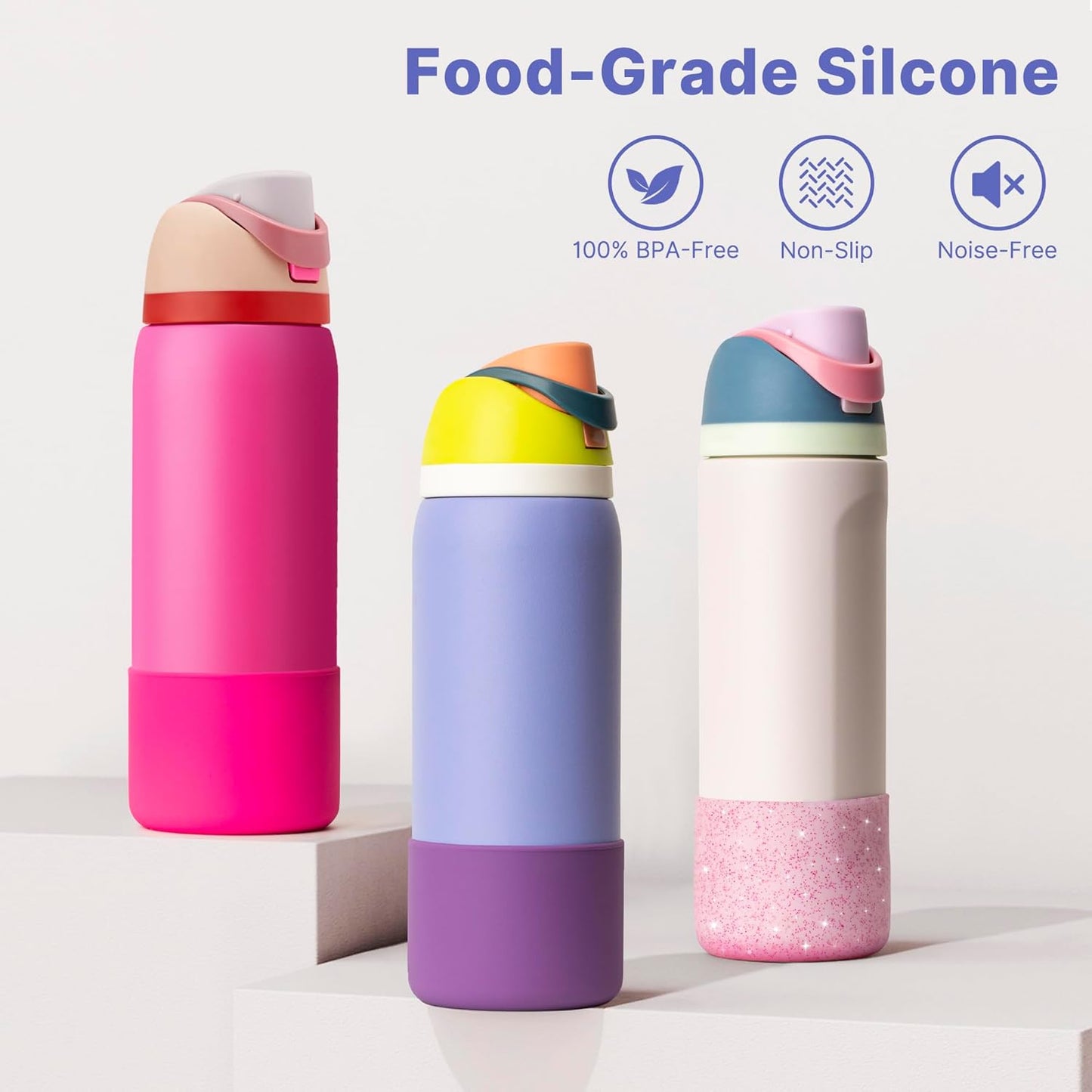 Owala Silicone Boot - Anti-Slip Protective Sleeve for 24 oz Water Bottles | Glitter White