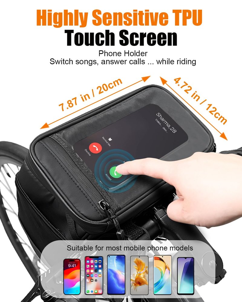 Febabilo Bike Handlebar Bag, Multifunctional Waterproof Bike Front Bag, Bicycle Frame Storage Bag Waist Shoulder Bag, Bike Pouch for Road Mountain Bicycle Cycling Travel Hiking 3.2L