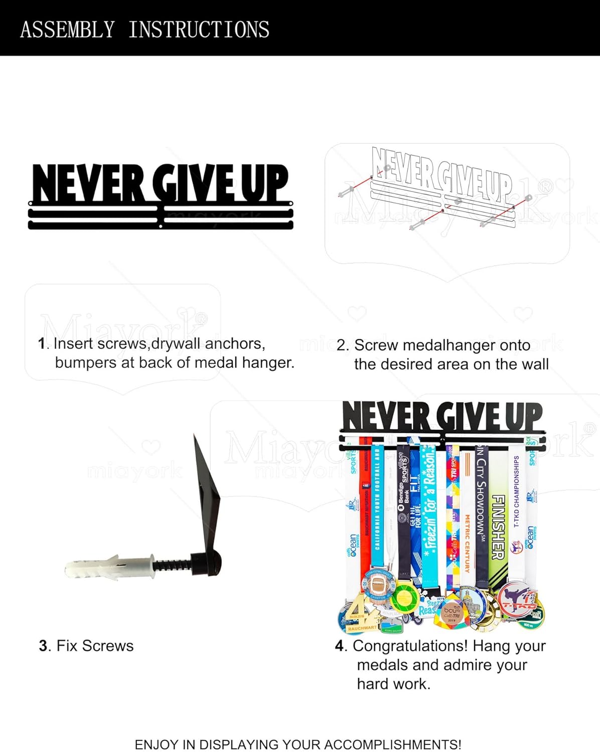 Medal Holder - Sports Medal Display Rack for Over 40 Medals | Easy Hanging Bars Included