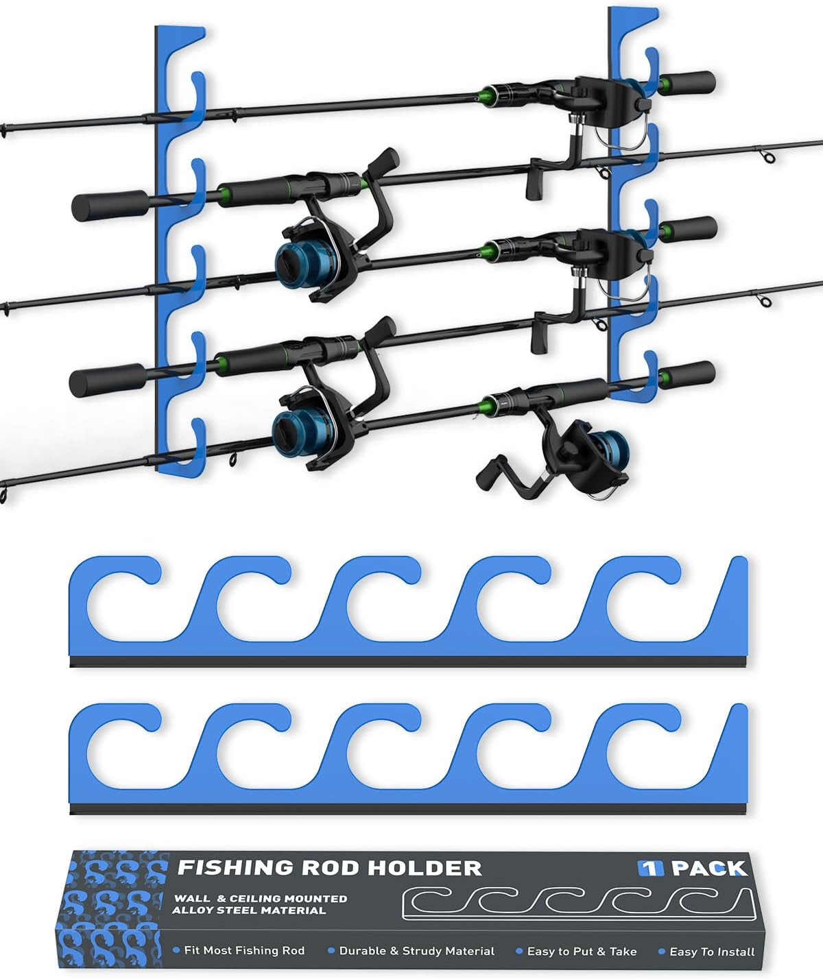 Skiennix Fishing Rod Holders - 5-Unit Wall & Ceiling Storage Rack for Most Fishing Rods | Durable Design