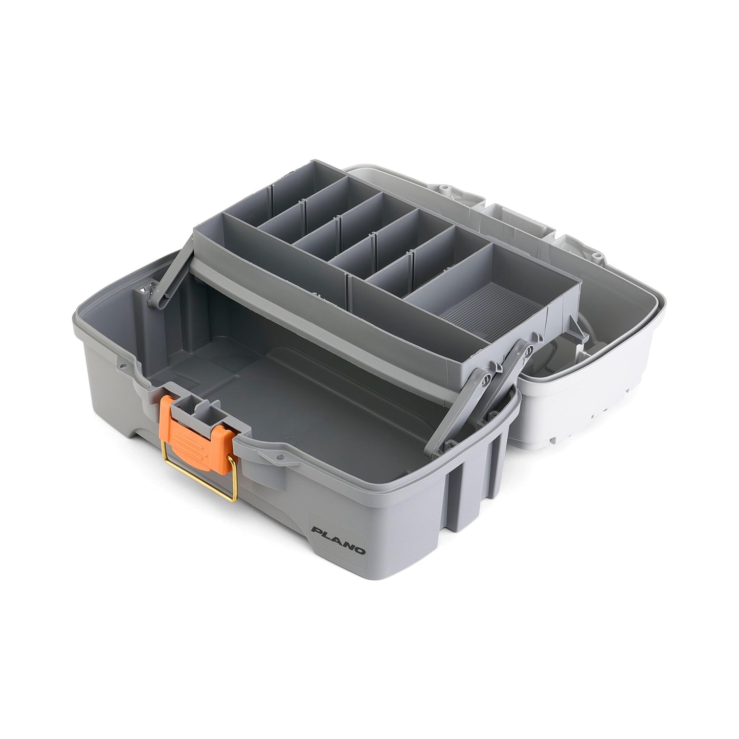 Plano One-Tray Tackle Box, Light Grey/Dark Grey, Rust-Proof Brass Latch, Top-Access Tray with Deep Storage, Made in the USA, Portable Fishing Gear Storage Organizer