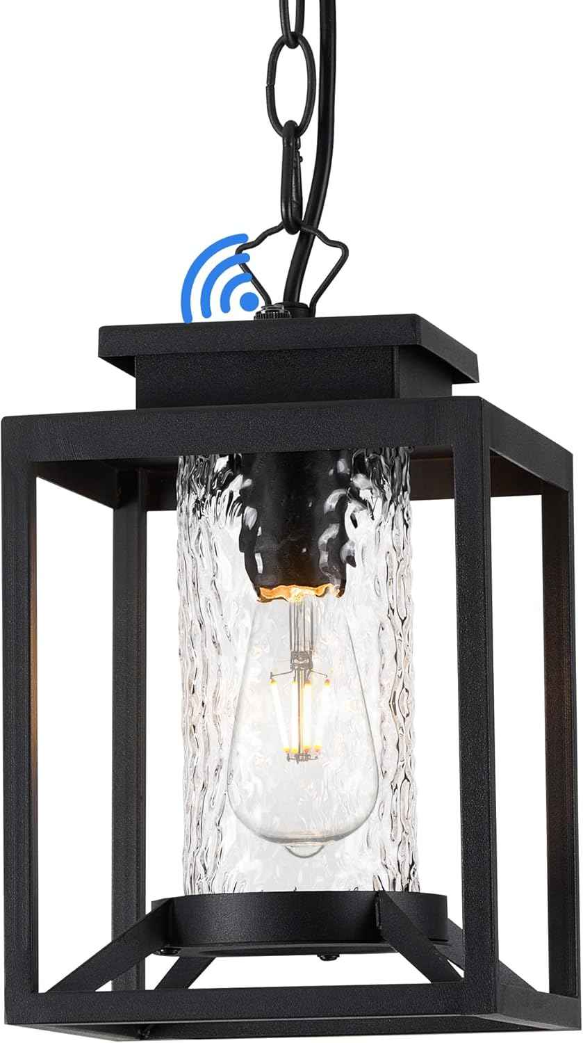 Modern Black Outdoor Pendant Light - 1-Light Hanging Lantern for Porch & Gazebo