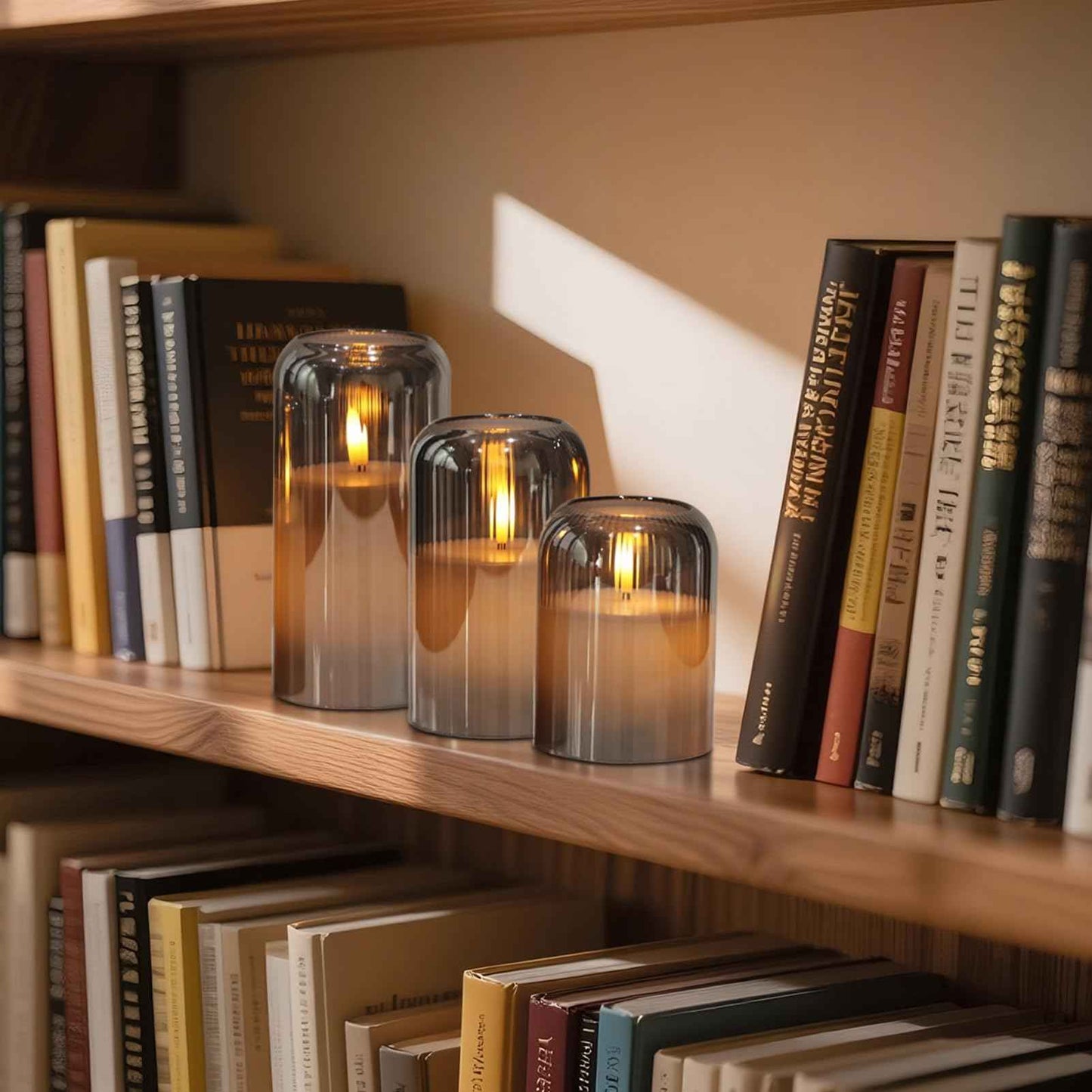 DRomance Glass Flameless Candles with Remote and Timer Battery Operated 3 Pack Real Wax Striped Black LED Flickering Pillar Candles Dinner Wedding Halloween Christmas Holiday Decor(3" D x 4",5",6" H)