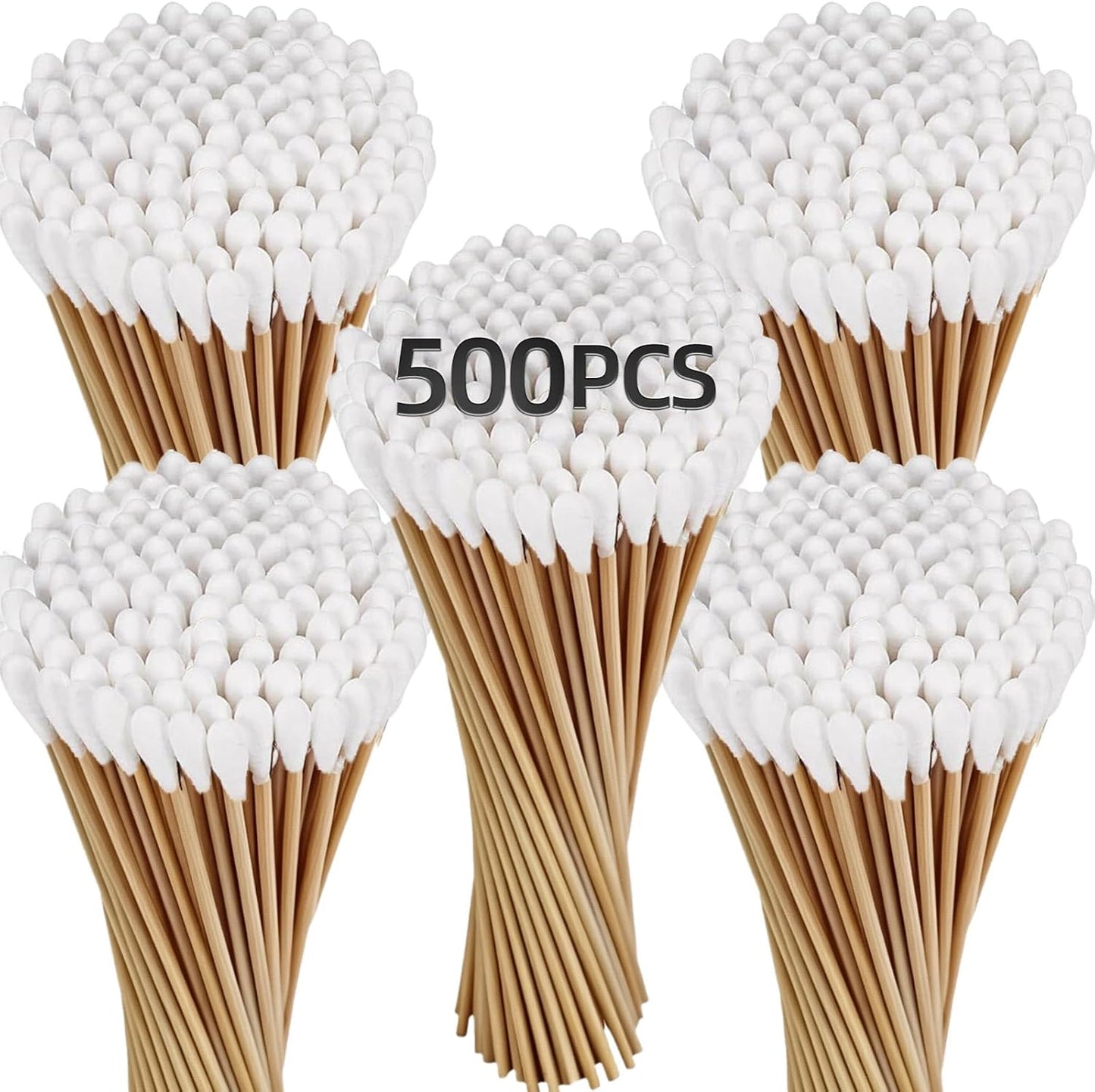 Skiennix Gun Cleaning Swabs - 500 PCS Lint-Free Cotton with 6" Sturdy Bamboo Sticks | Ideal for Firearms, Electronics & Makeup
