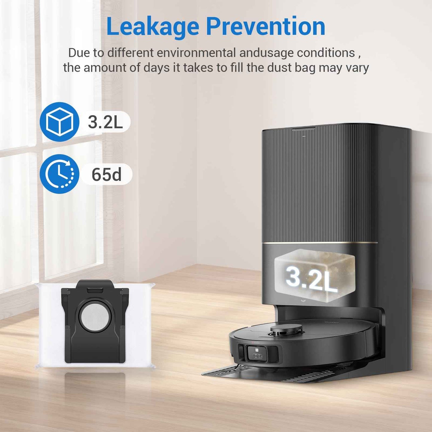 Bluearks 5Pcs for Dreame Robotic Vacuums Automatic Bag Cleaning Base, Reusable 3.2 Liter Capacity, Zipper Closure Cleans Dustbags,Compatible With Dreame Model,L10s Ultra/L20/X30/X40/X50