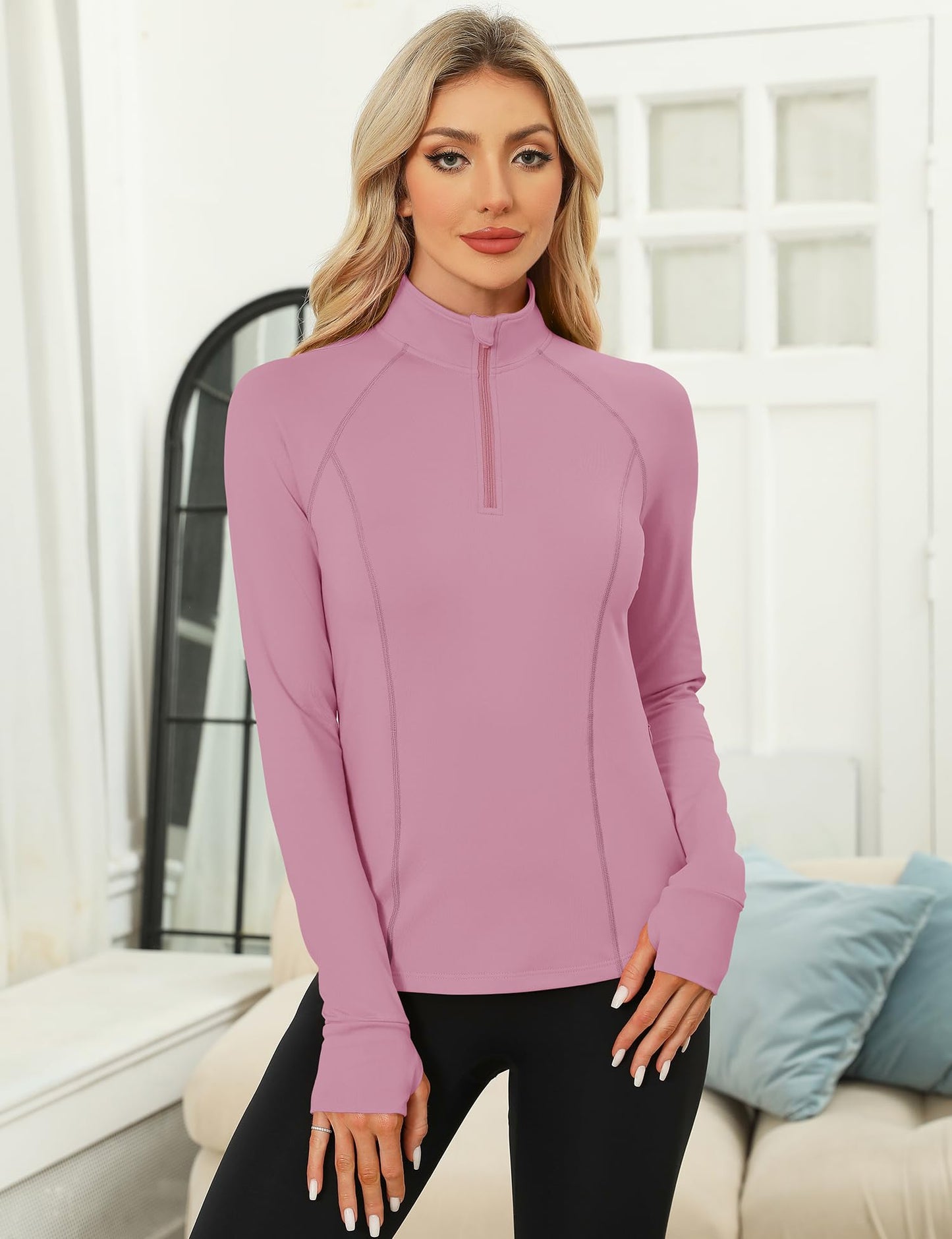 LOMON Womens Fall Slim Fit Cropped Gym Jacket Workout Compression Crop Tops Quarter Zip Pullover Running Shirts Red M