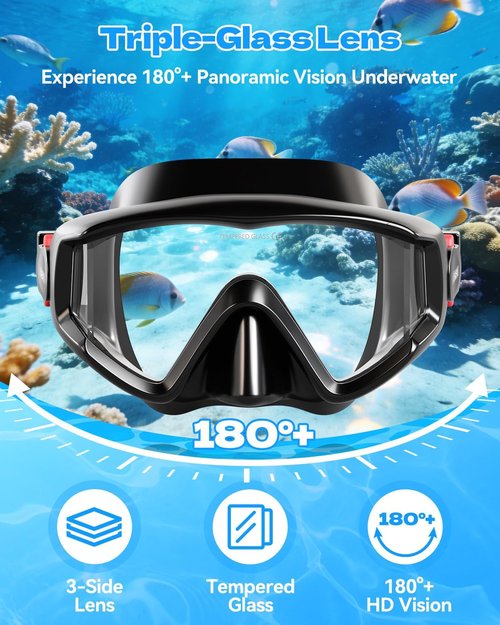 Aegend Snorkeling Gear Set - Anti-Fog Diving Mask with Dry Snorkel | Panoramic View & Mesh Bag for Adults
