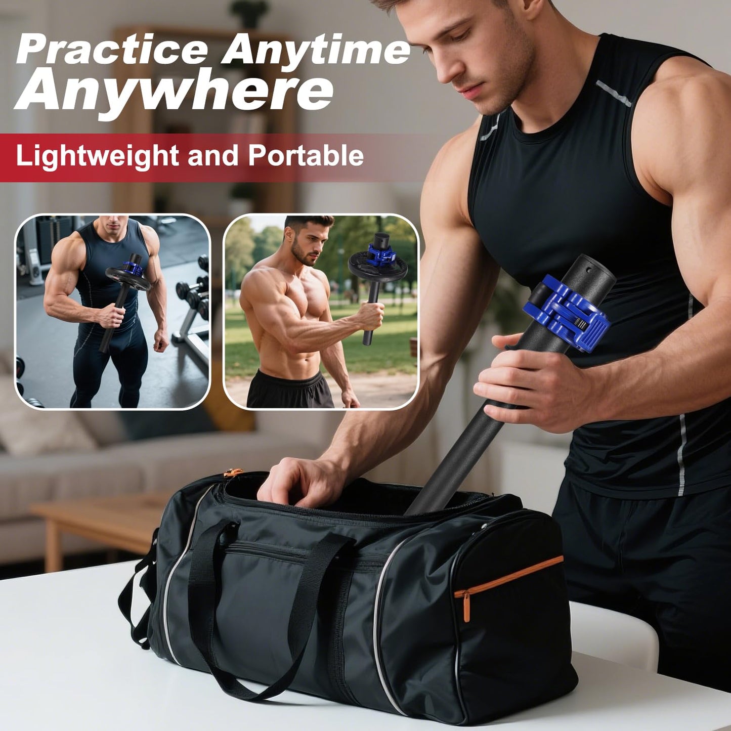 Forearm Strengthener & Forearm Exerciser, Wrist Exerciser Bar with a Barbell Clamps, Wrist Curl and Rotation Strength Trainer, Ideal for Grip Strength, Forearm Muscle Building (For 1" plates)