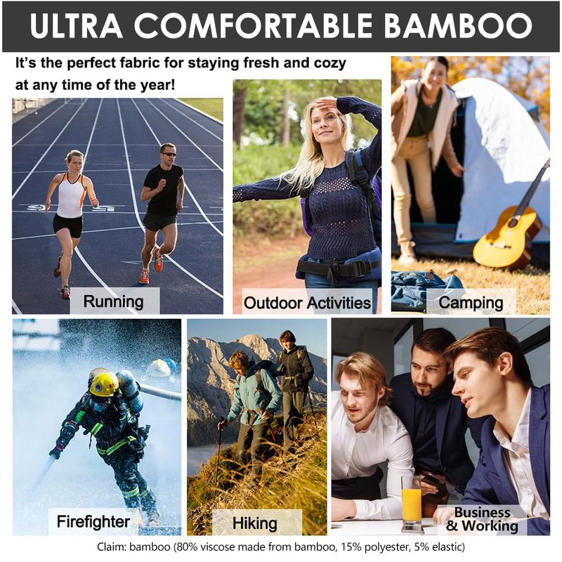 Sunew 6 Pairs Viscose Made from Bamboo Socks,Mens Moisture Wicking Extra Cushion Sport Working Crew Trekking Mid Calf Quick Dry Travel Fitness Socks White Large