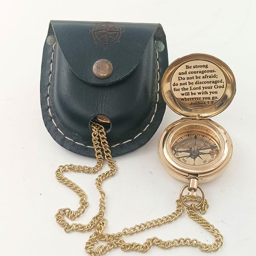 DAYOL'X Joshua 1:9 Engraved Brass Compass- Push Open - Communion, Confirmation Baptism Gifts 1st Gifts for Boys, Religious Gifts for Men - Religious Jewelry - Best Graduation Gift for Students