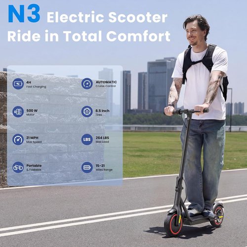 Electric Scooters | 500W Electric Scooter for Adults - 18/21 MPH, 21 Miles Range, APP & Cruise Control
