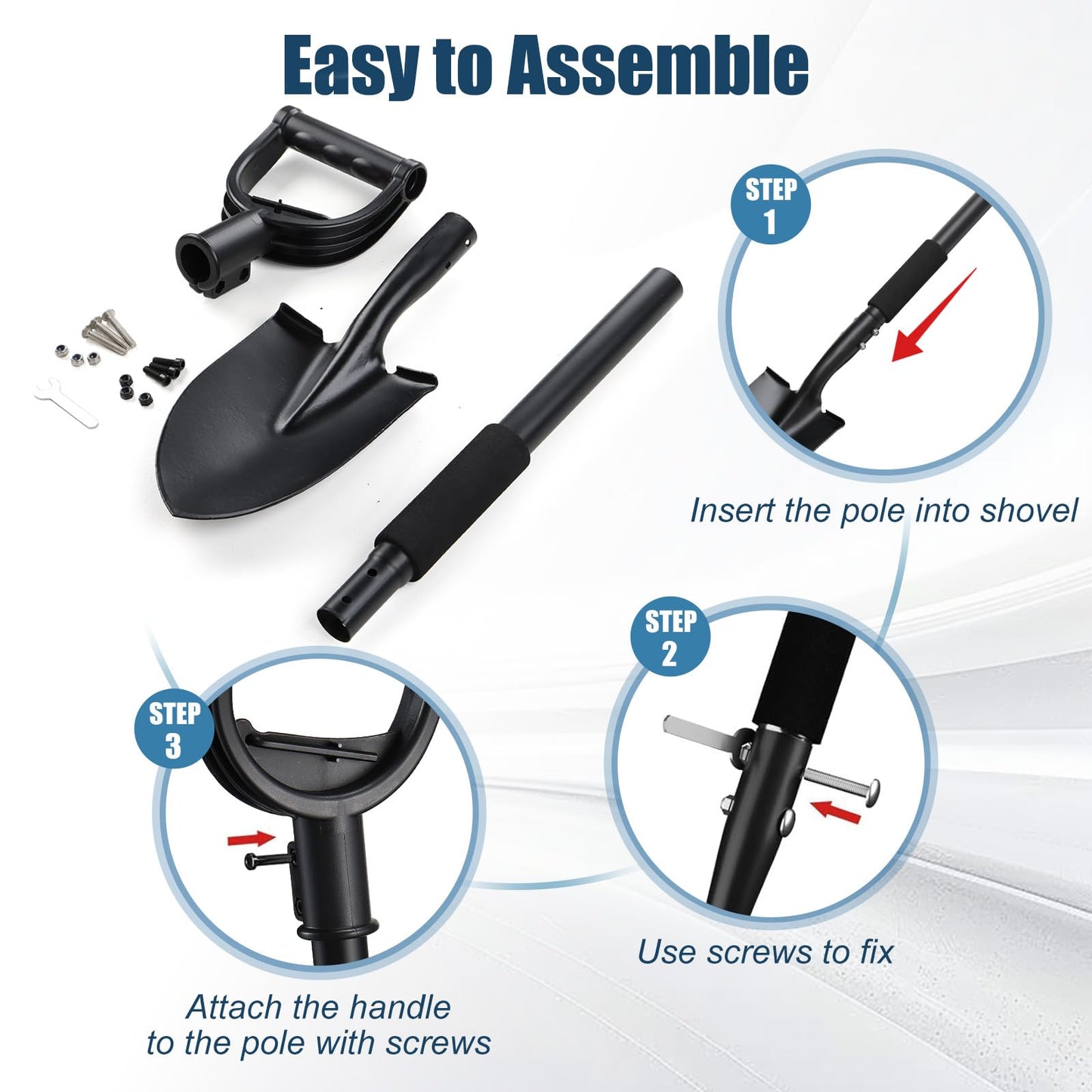 31" Compact Garden Shovel with D-Grip Handle - Rust-Proof Lightweight Metal Tool for Raised Beds, Tight Spaces & Emergency Use (Kids/Adults Friendly), Black