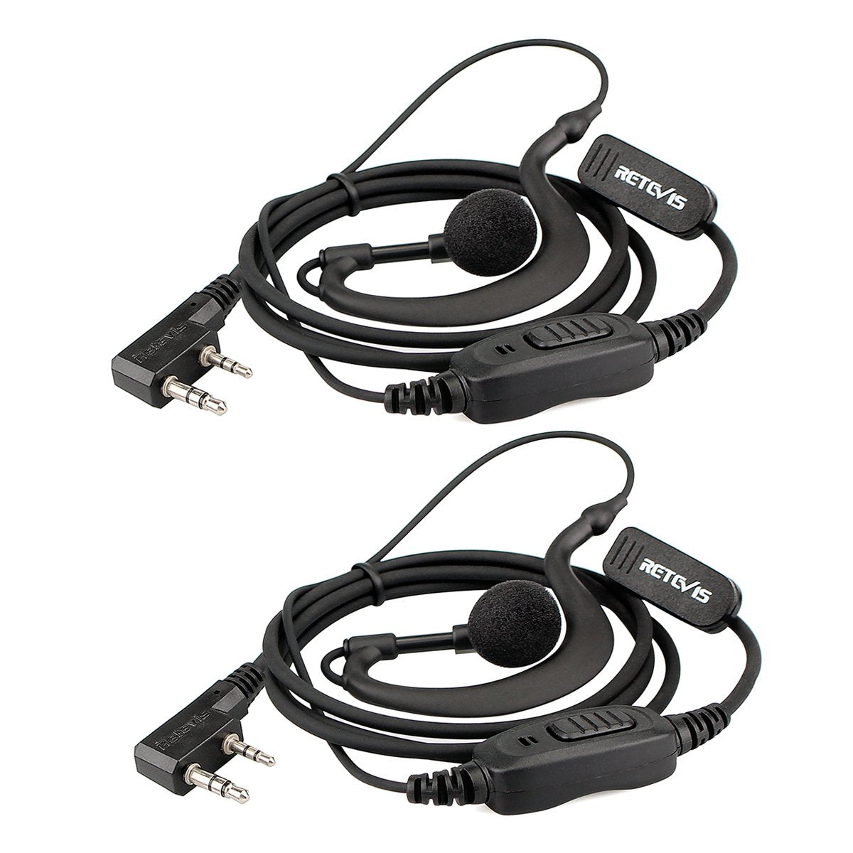 Retevis 2 Way Radio Earpiece, C-Type Earhook, 2 Pin, for RT22 RT68 RT21 H777H H-777, Compatible with Pxton, BAOFENG BF-T26/BF-888S, Kenwood Walkie Talkies, Walkie Talkie Earpiece with Mic(2 Pack)