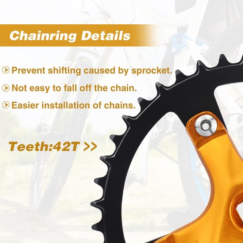 WEEROCK Mountain Bike Crankset Aluminium Alloy 1 Piece/Single 42T Charing Crank Set with 170mm Arm 104 BCD, Compatible with Single Speed Bicycle and 6/7/8/9/10/11 Speeds MTB Bike, Golden