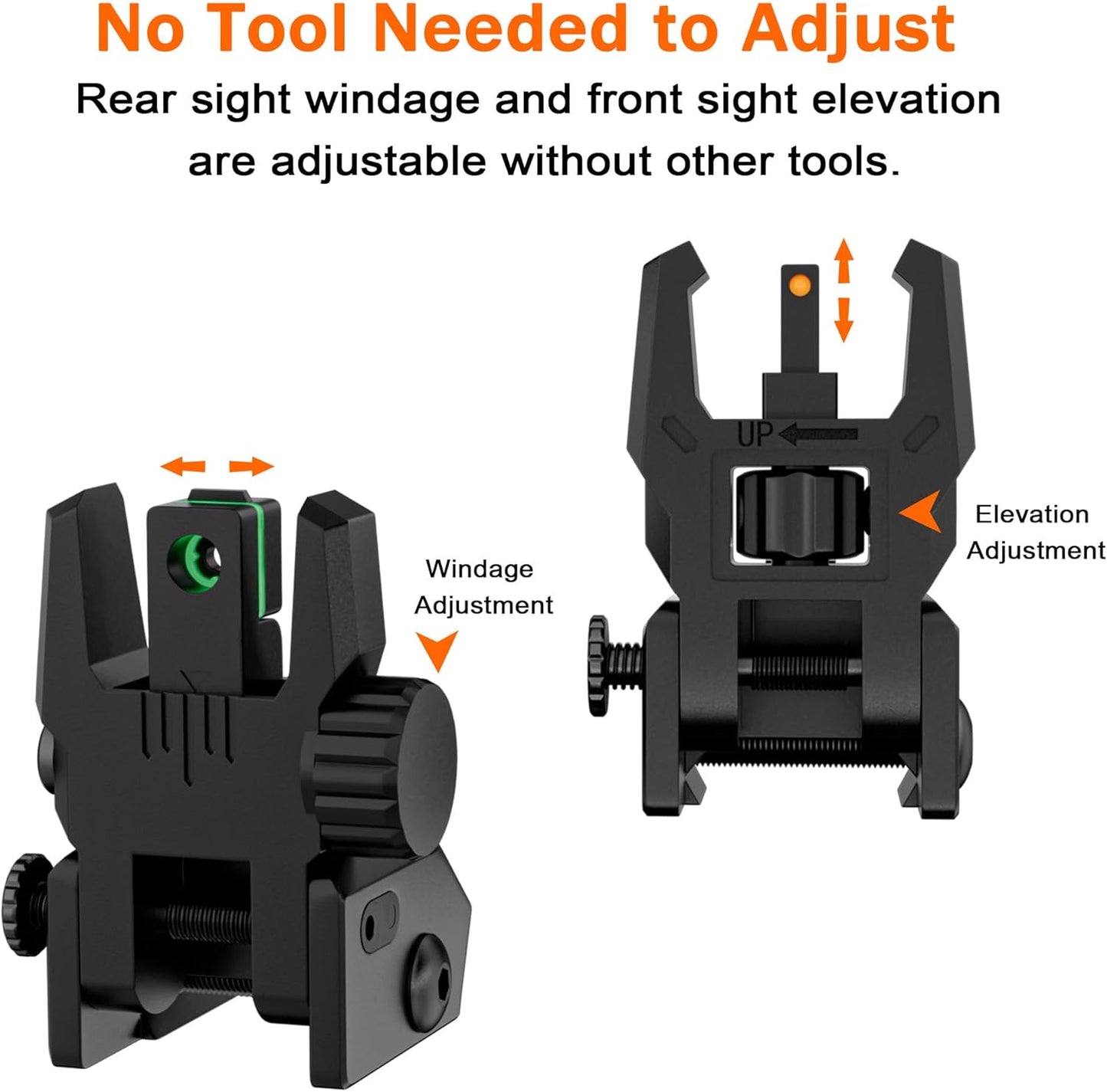 Skiennix Fiber Optic Sights - Tool-Free Adjustable Flip-Up Front & Rear Sights with Red/Green Dots