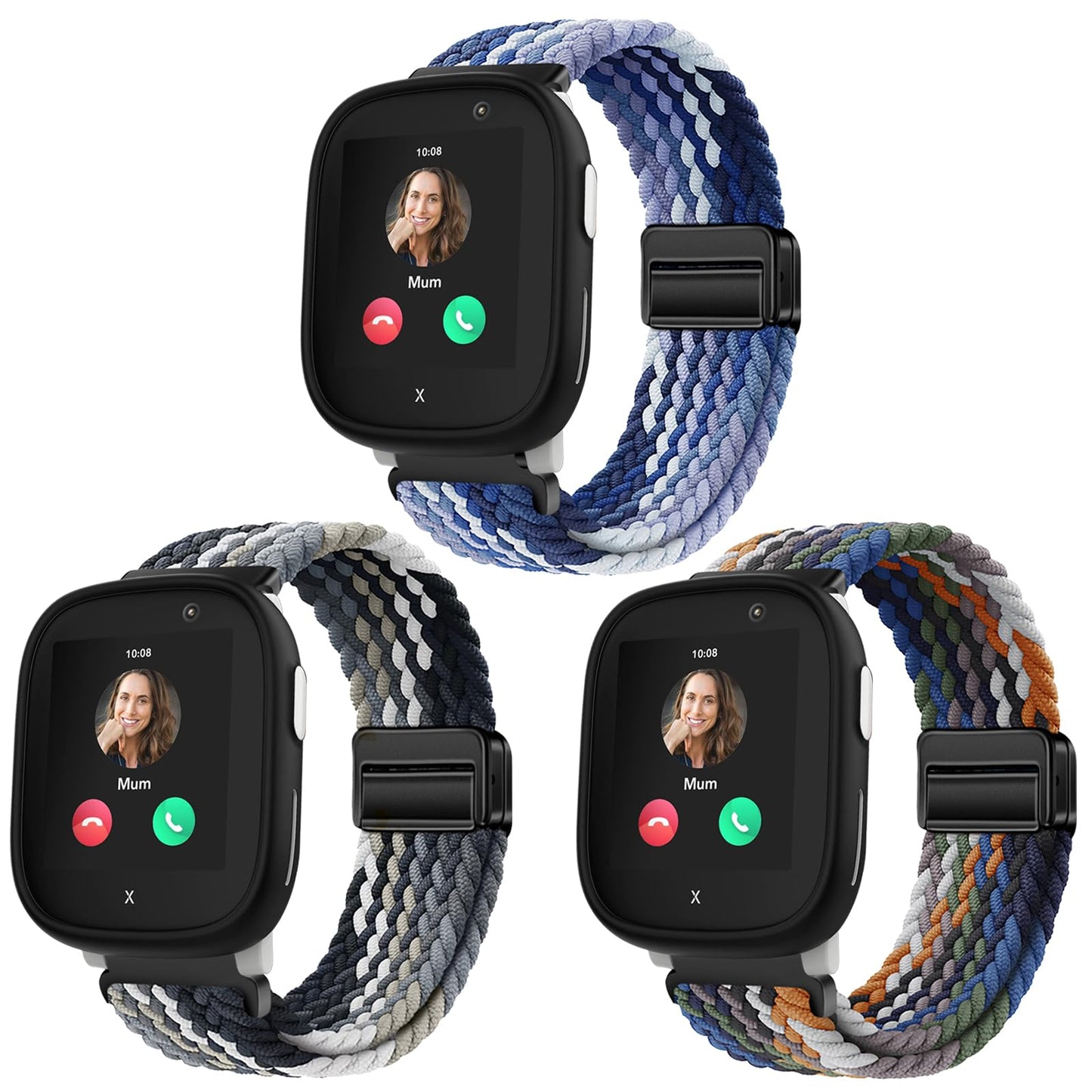 SUGARJAR 3 Pack Braided Straps Compatible with Gizmo Watch 3/2/1, Gabb Watch 3e/3/2/1, SyncUP Kids Watch, XPLORA X6/X6 Pro, Amigo 6, Cosmo JrTrack 5/4/3/2 SE/2/1, Ultra-Light Woven