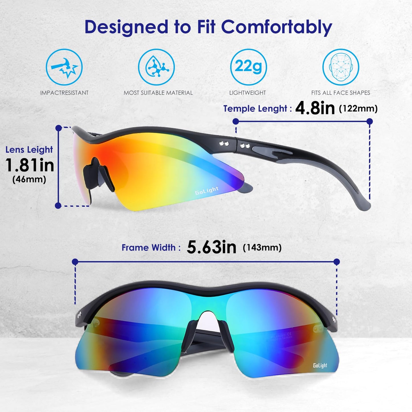 GoLight Polarized Wraparound Sports Sunglasses for Men & Women – UV400 Protection, Anti-Glare TAC Lens, Lightweight Frame with Metal Hinges – Ideal for Running, Driving, Cycling & Outdoor Sports
