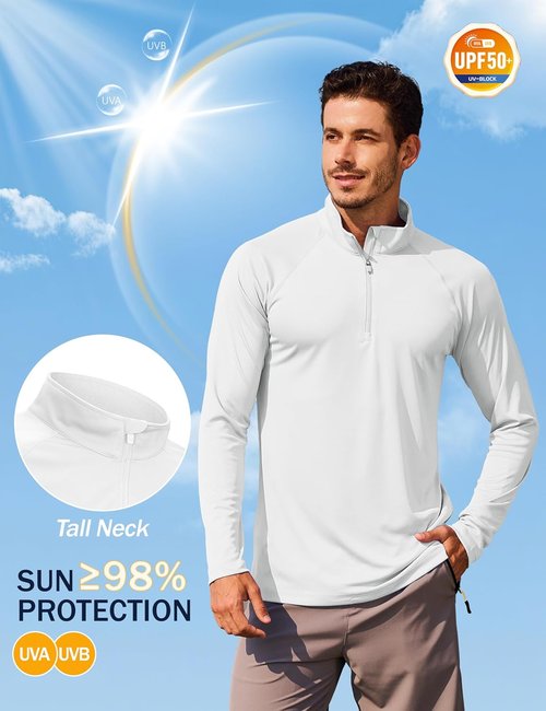 KINSWT Men's UPF 50+ Sun Shirt - Lightweight Long Sleeve 1/4 Zip Golf Shirt with SPF UV Protection