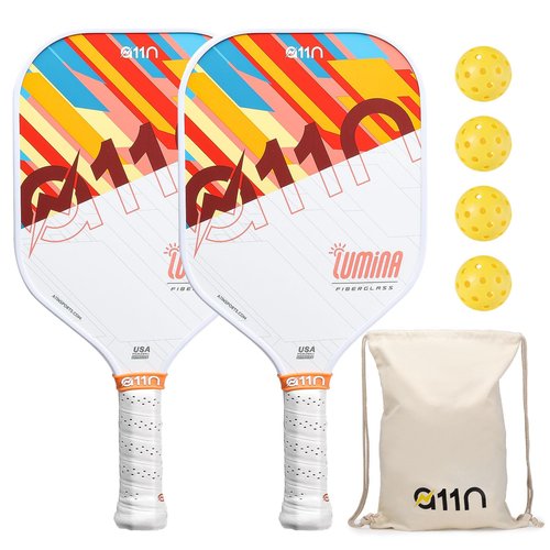 A11N Pickleball Paddles Set of 2 Fiberglass Surface Rackets with 4 Pickleball Balls and Pickleball Bag for Beginners - USAPA Approved, Orange