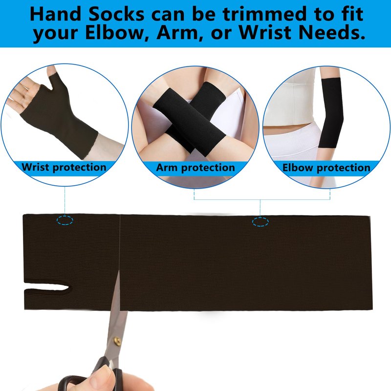 VISKONDA Hand Socks for Splint (Pack of 6) Wrist and Thumb Spica Wrap Liner for Women Men,Arm Cast Cover Stockinette Sleeve for Under Brace Skin friendly protective cover(Black,Medium)