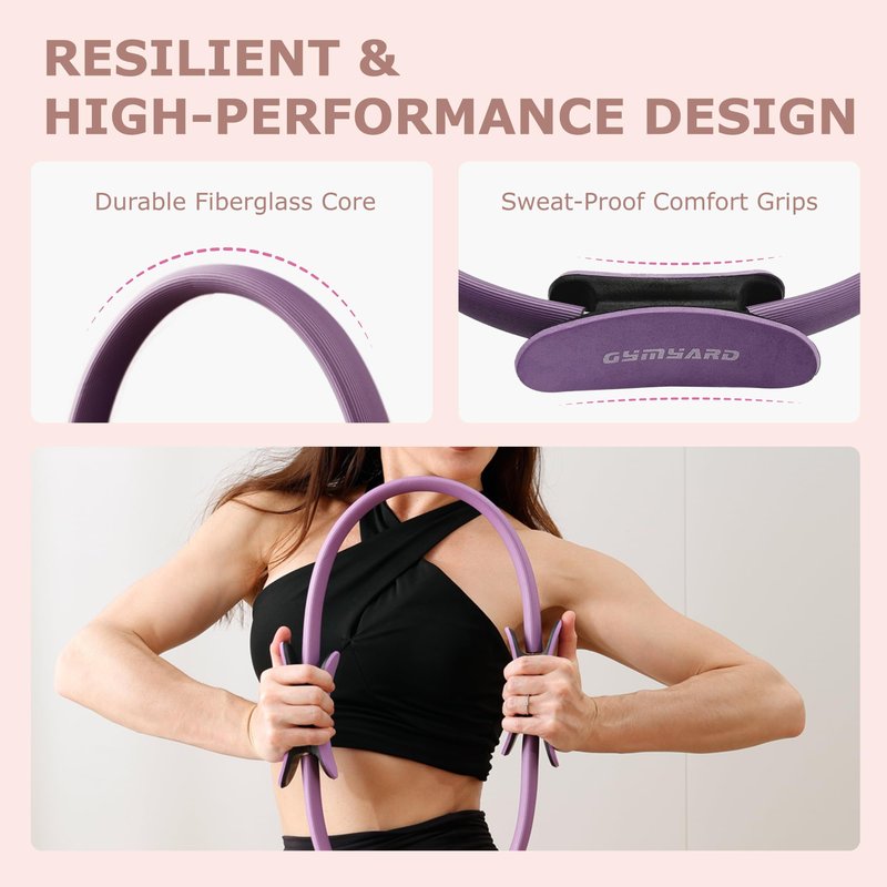 Gymyard Pilates Ring Kit with Mini Ball & 3 Resistance Bands, At Home Pilates Equipment Set for Toning, Strength & Core Work, 15'' Magic Circle & 3-Level Bands(Purple)