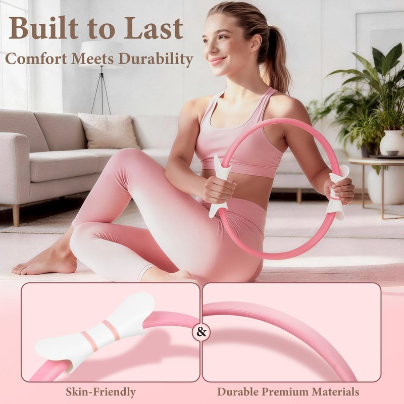 LZCDUDU Pink Pilates Ring Kit with 14.5 inch Magic Circle & Foam Roller, Ergonomic Home Workout Equipment Set, Full Essentials for Women Beginners - Includes Exercise Guide & Storage Bag
