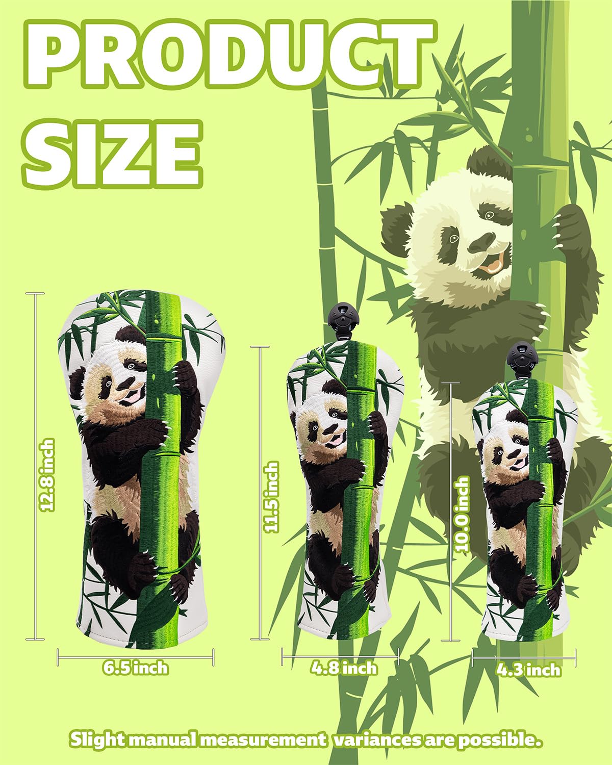 3pcs Panda Style Golf Head Covers, YXFSG Golf Club Covers Funny for Drivers, Fairway Woods, Hybrids, Mallet Blade Putter Golf Headcovers with Advanced Embroidery Soft Lined PU Leather for Most Brands