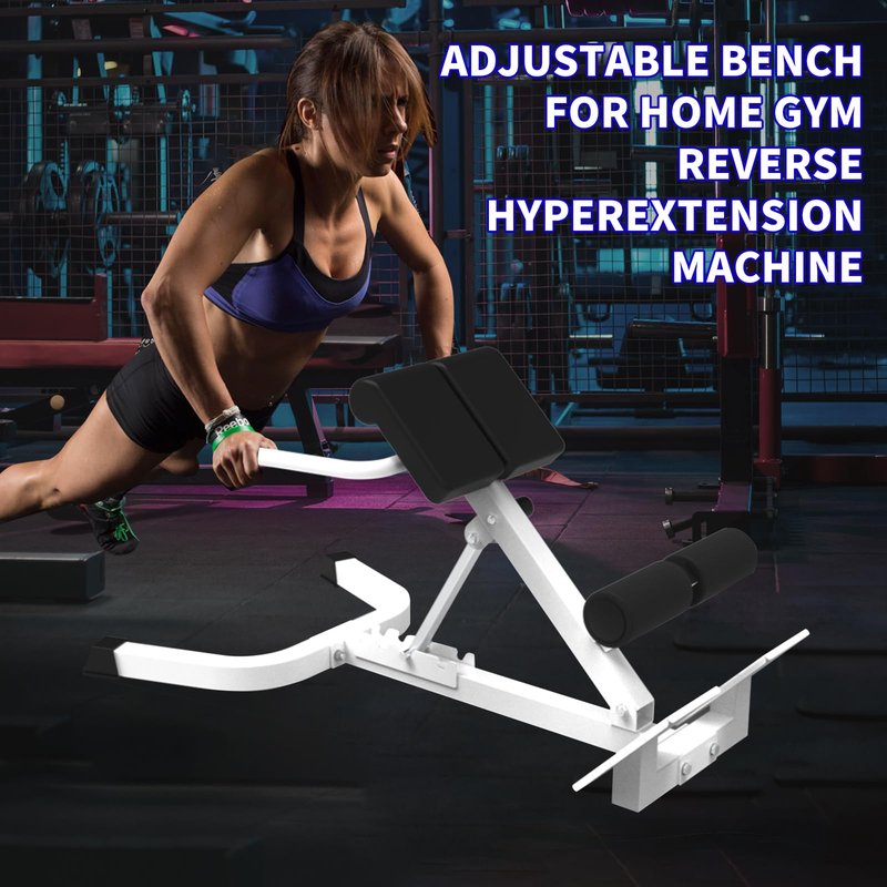 Garvee Adjustable Home Roman Chair, Multi-Angle Back Extension Bench, Abdominal Core Training Board with Foldable Anti-Slip Base, White