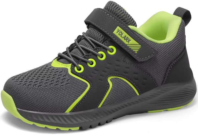 YOLARK Kids Sneakers for Boys Girls Running Tennis Shoes Non-Slip Hiking Walking Shoes Lightweight Breathable Sport Athletic（Grey Littler 13）