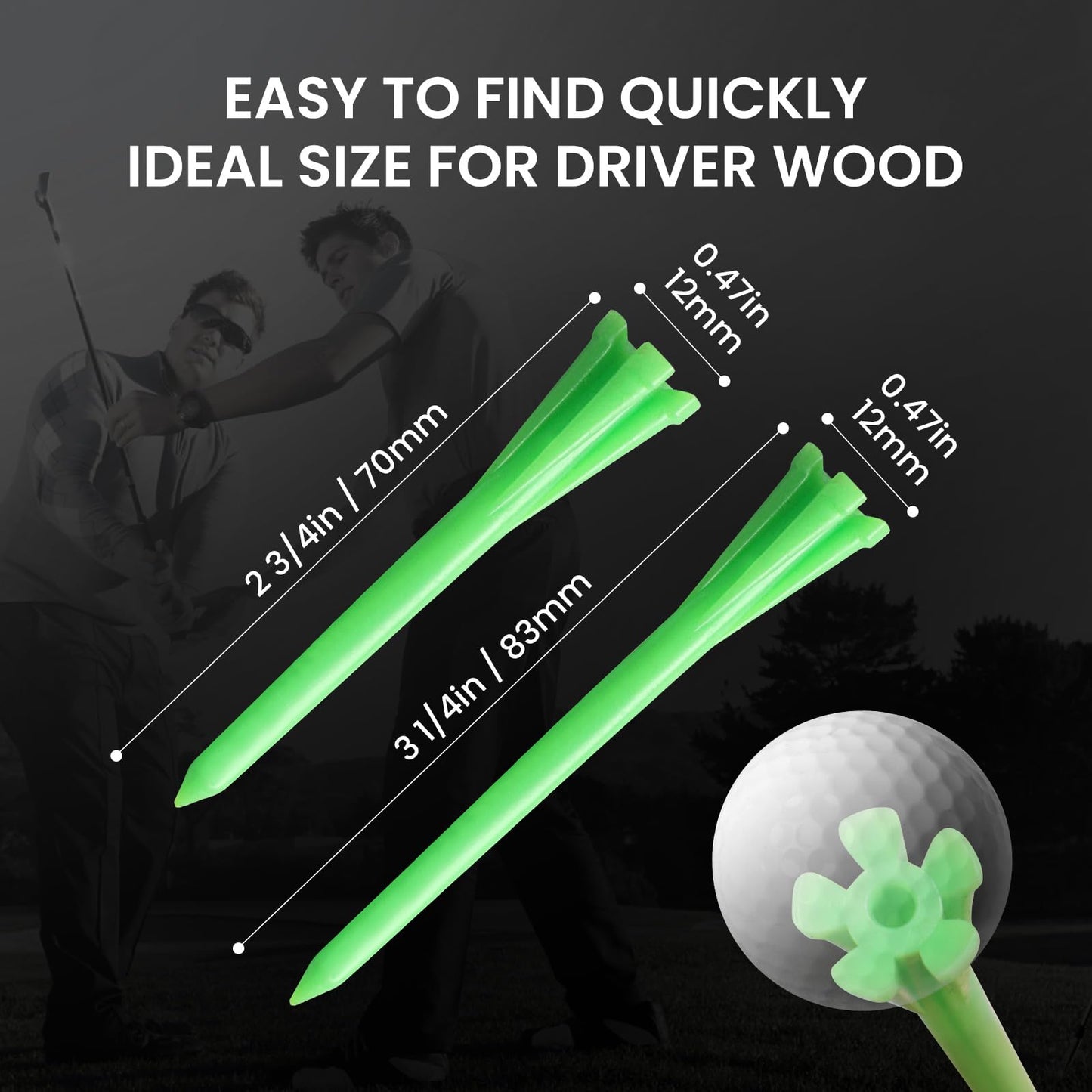 Golf Tees Plastic Unbreakable Easy to Find Bulk Value 200/500/1000 Count, 2 3/4 3 1/4 Inch Stable Tee Driving Range Reduce Friction, Green Red White USA Flag Practice (Green, 200 Count (3 1/4 Inch))