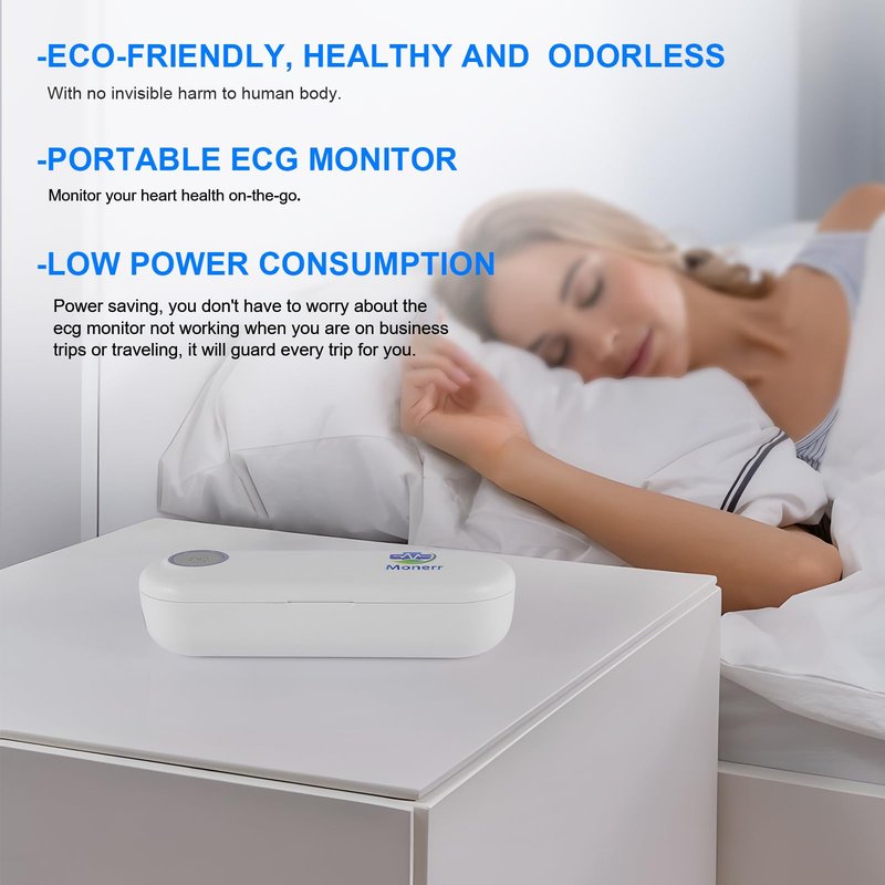 Monerr Portable ECG Monitor | Record and Store One-Lead ECG Signals | Monitor and Display Heart Rate for Home Health Care Use -White