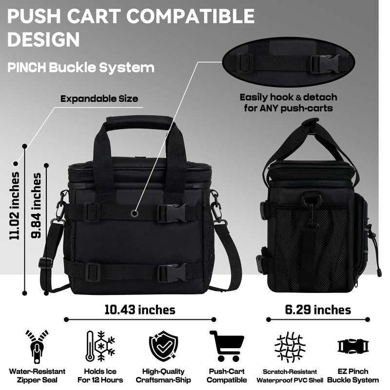 MORXPLOR Golf Cart Cooler with Magnetic Lid 12-Can Insulated Soft Cooler Bag Collapsible for Golf Cart,Golf Accessories,Lunch Camping Cooler Insulated Lunch Bag with Adjustable Shoulder Strap