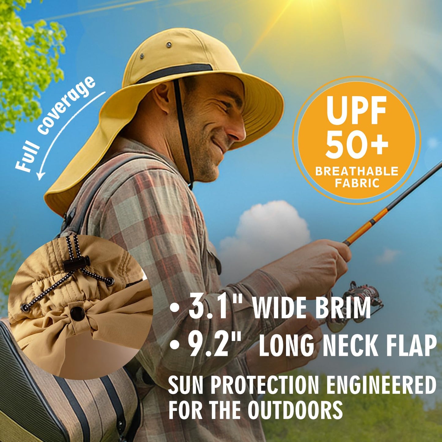 Summer Sun Hat Shade Men Big Head Women Wide Brim Neck Flap Safari Waterproof Beach UPF50+ Fishing Hiking Dark Grey