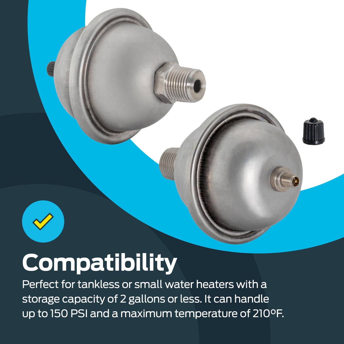 Eastman 2-Gallon Mini Thermal Expansion Tank, Stainless Steel Hammer Arrestor with 1/2 Inch Threaded Connection, 60008