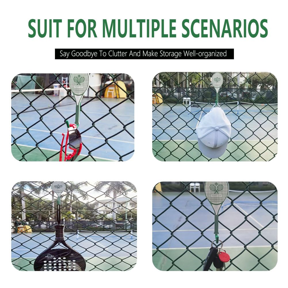 HGRYNDRO Tennis Fence Hooks,Sports Court Fence Hook Hanging Glasses Key Racket Hat, Metal Stronger Fence Hooks(Green) 2 Pcs